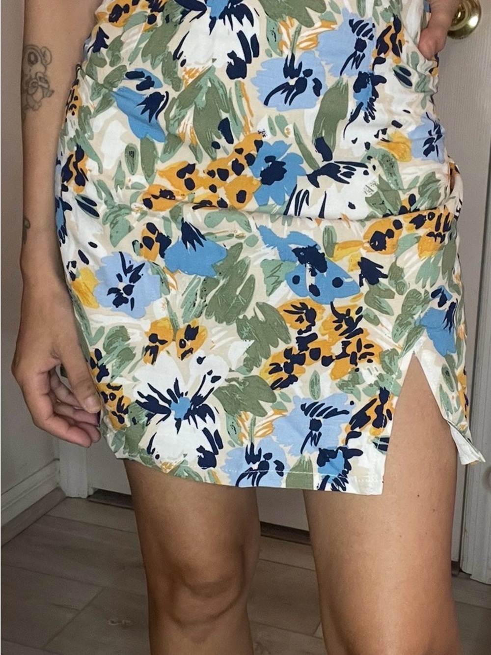 Lulu's Floral Mini Skirt in Blue, Green & Yellow